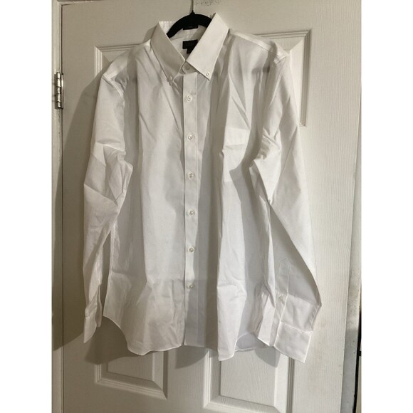 J. Crew Mens White Slim Bowery Wrinkle Free Dress Shirt Button Down Collar L - Picture 2 of 5